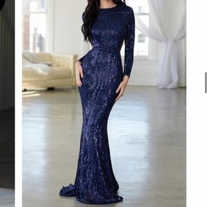 Navy sequin backless fishtail maxi dress